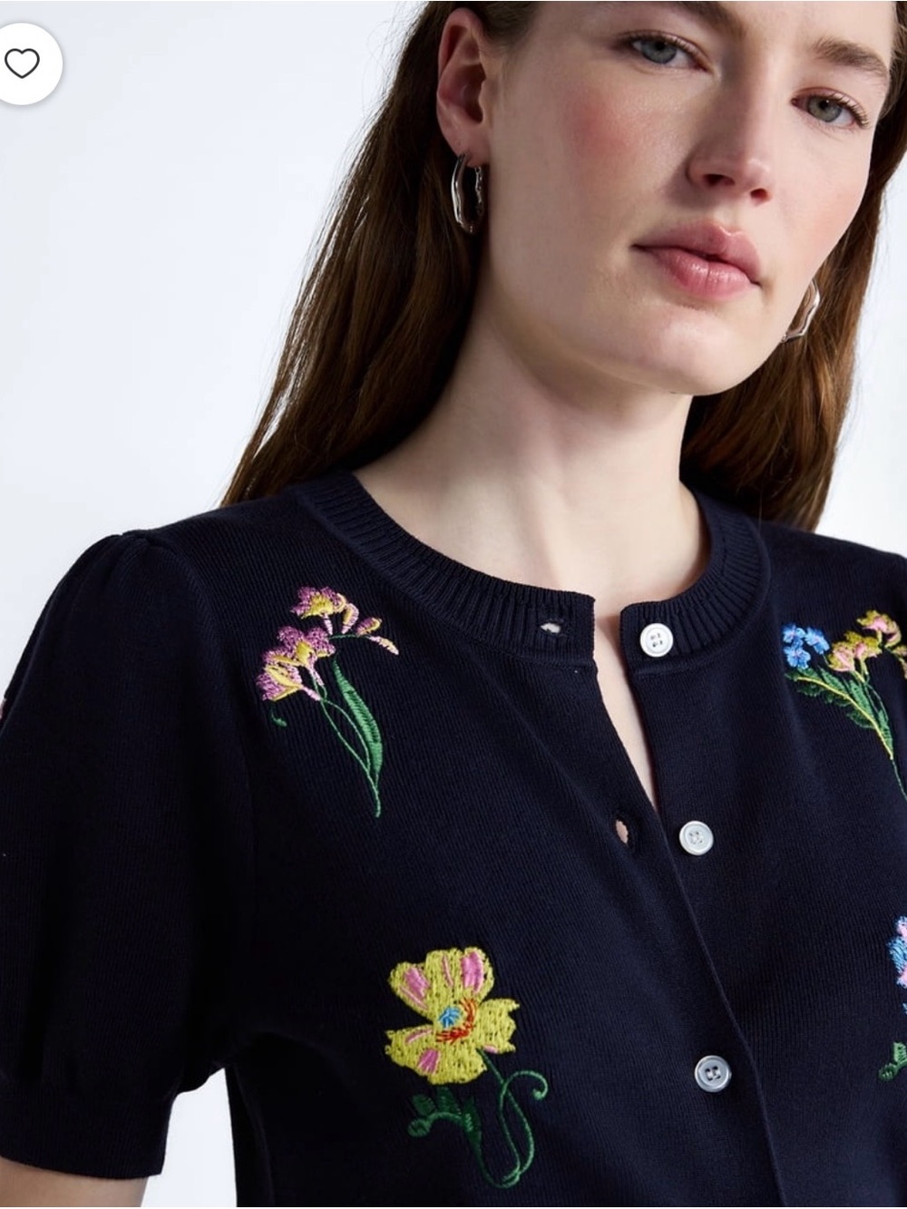 Free Assembly Women’s Navy Embroidered Cardigan Sweater With Puff Sleeves - Picture 2 of 4